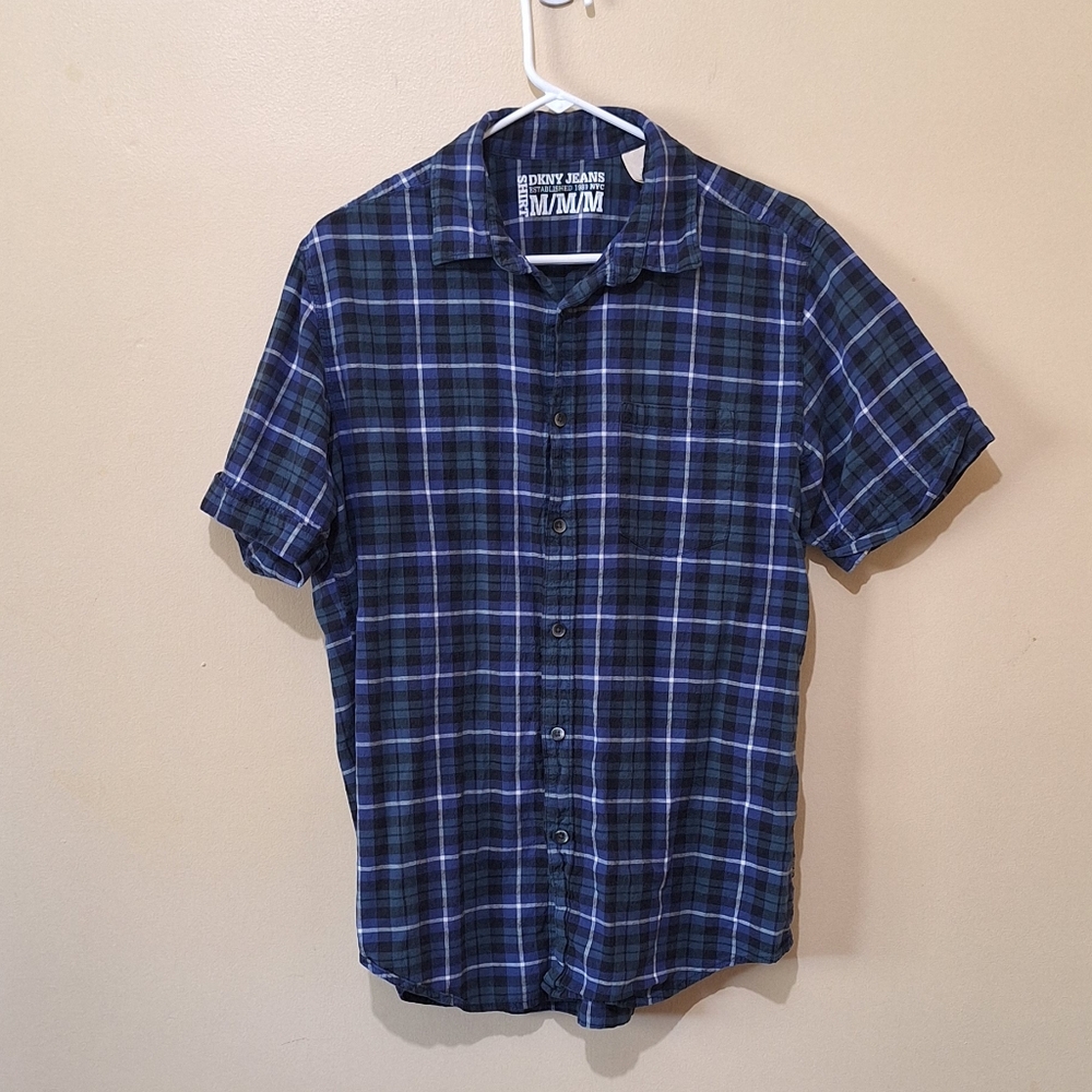 DKNY Short Sleeve Button Down Plaid Shirt